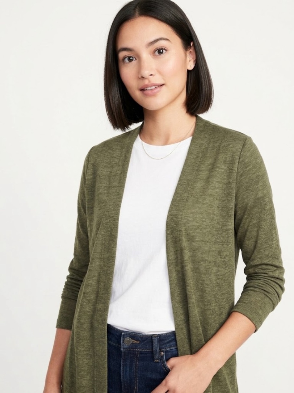 J. Jill Olive Open-Front Lightweight Cardigan 100% Linen Medium